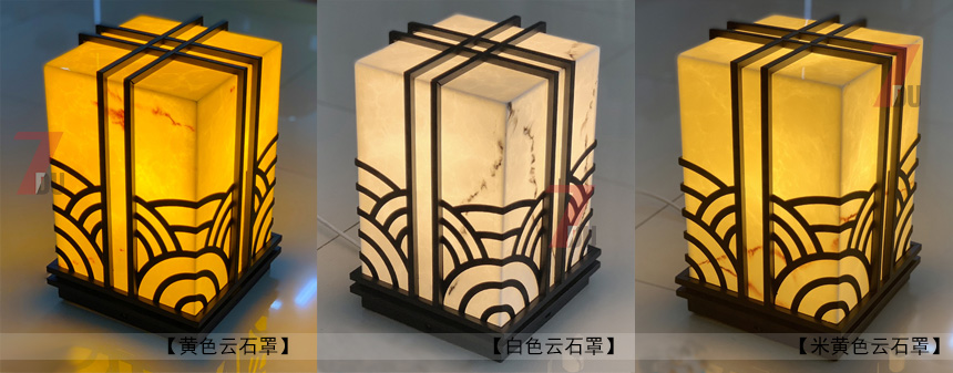 (QDZTD-012)景觀(guān)園林浪花款方柱形云石柱頭燈不同顏色云石透光燈罩效果